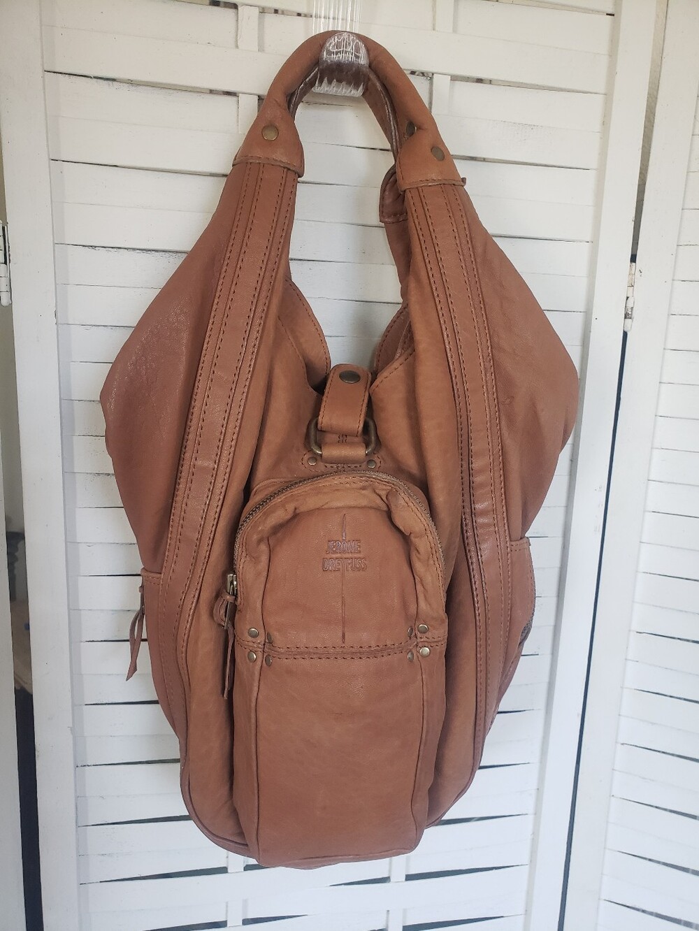 Jerome Dreyfuss Brown Leather Shoulder Bag with Front Pouch